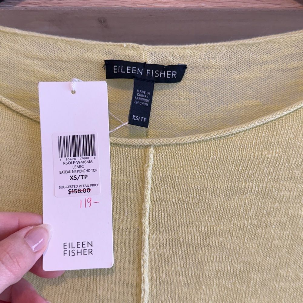 NWT Eileen Fisher Organic Linen Cotton Slub Bateau Boxy Poncho Sweater Top, XS - Picture 2 of 6